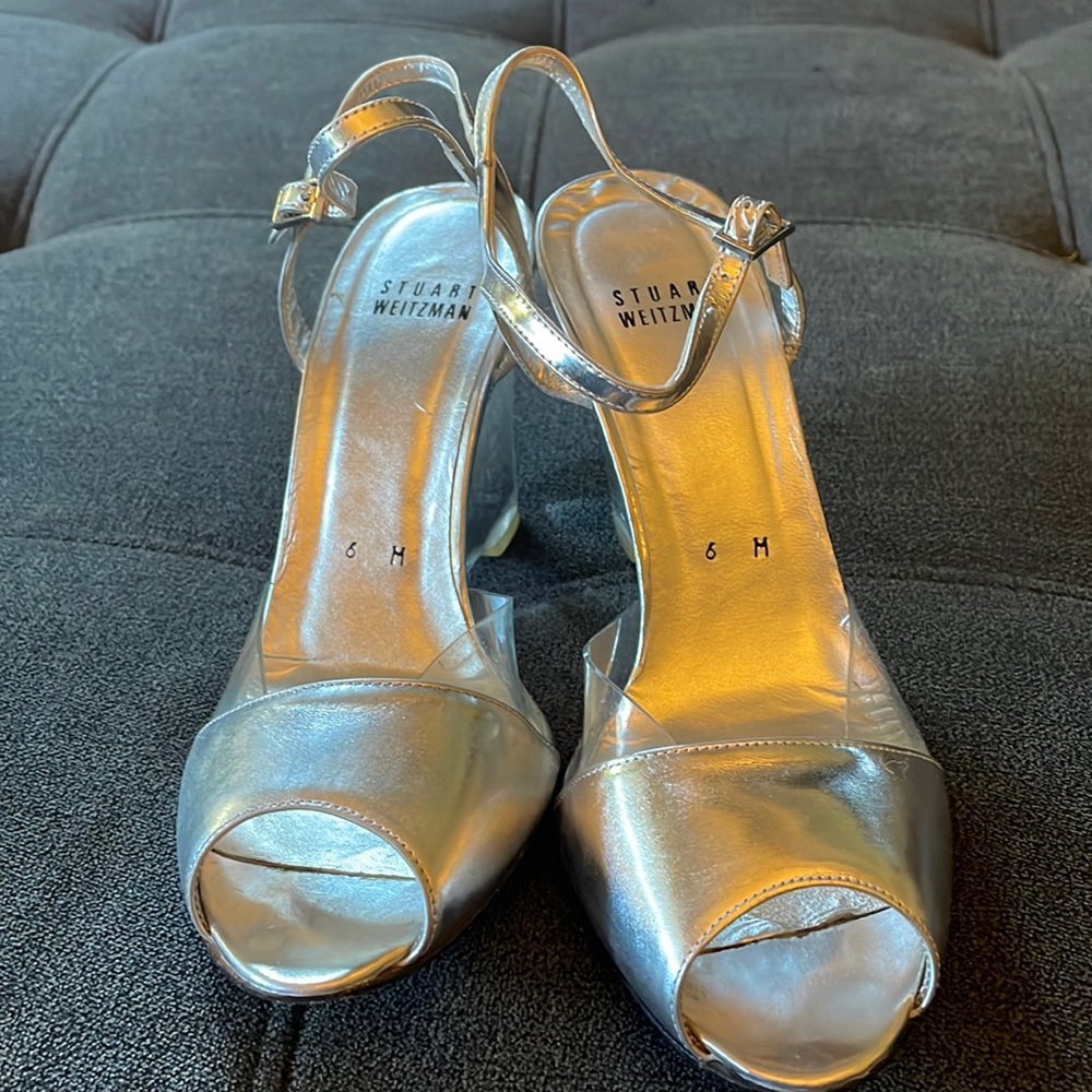 Stuart Weitzman Silver Lucite Sandals